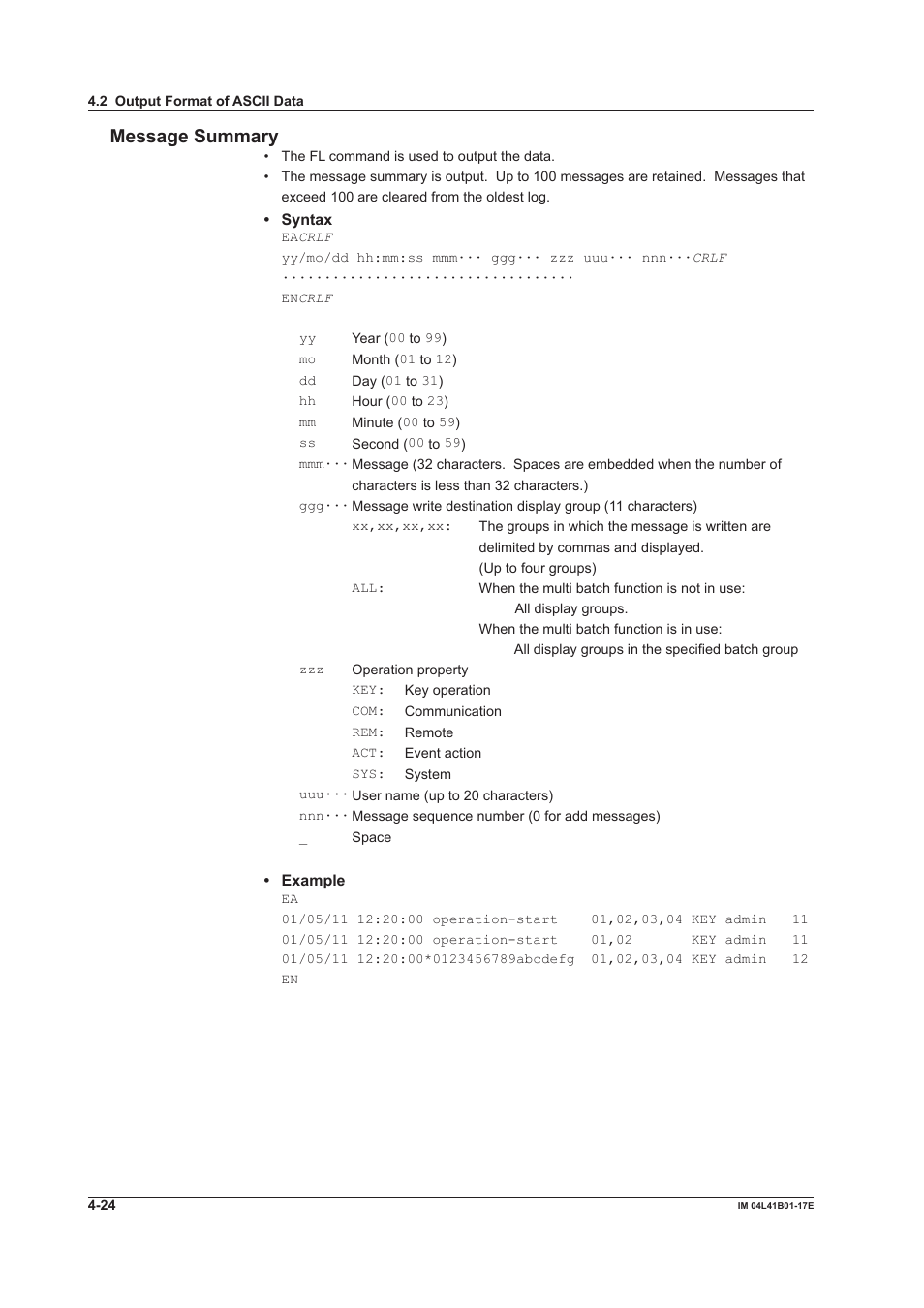 Message summary | Yokogawa Removable Chassis DX1000N User Manual | Page 208 / 261