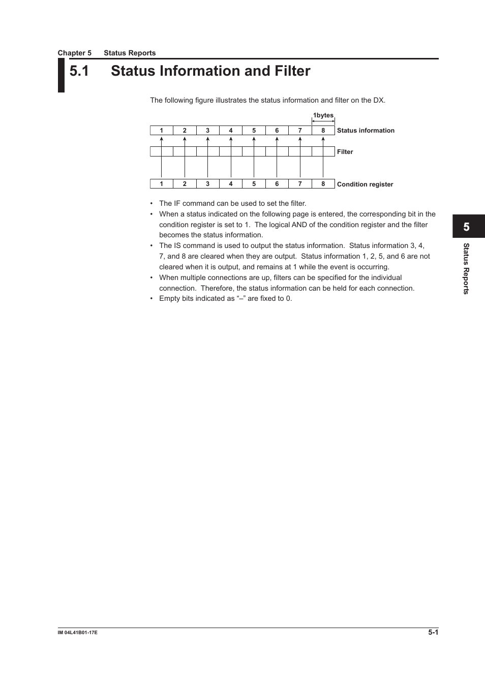 Chapter 5 status reports, 1 status information and filter, 1 status information and filter -1 | App index | Yokogawa Removable Chassis DX1000N User Manual | Page 224 / 261