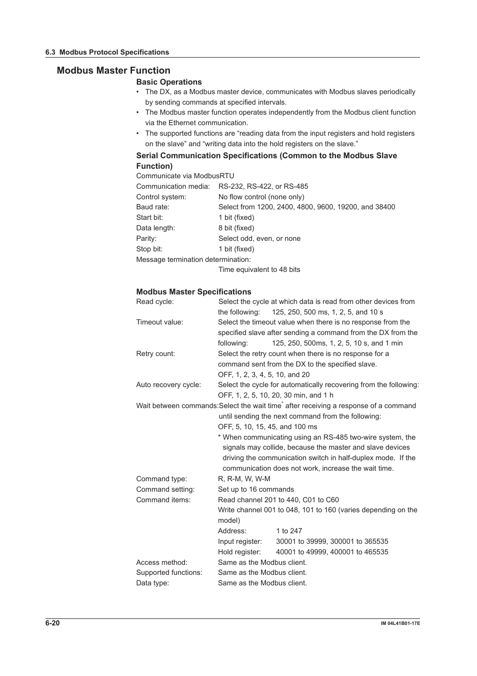 Modbus master function | Yokogawa Removable Chassis DX1000N User Manual | Page 246 / 261