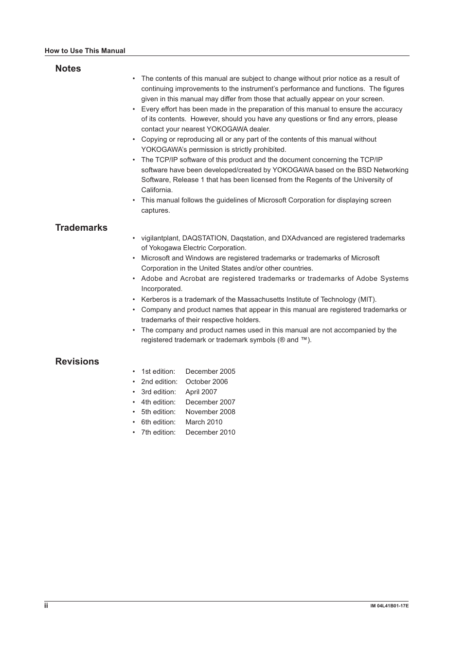 Trademarks, Revisions | Yokogawa Removable Chassis DX1000N User Manual | Page 3 / 261