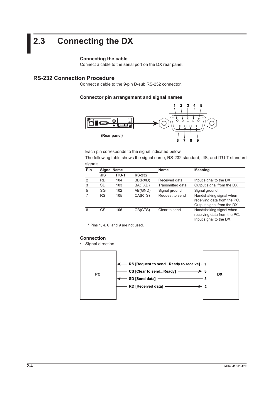 3 connecting the dx, 3 connecting the dx -4, Rs-232 connection procedure | Yokogawa Removable Chassis DX1000N User Manual | Page 98 / 261