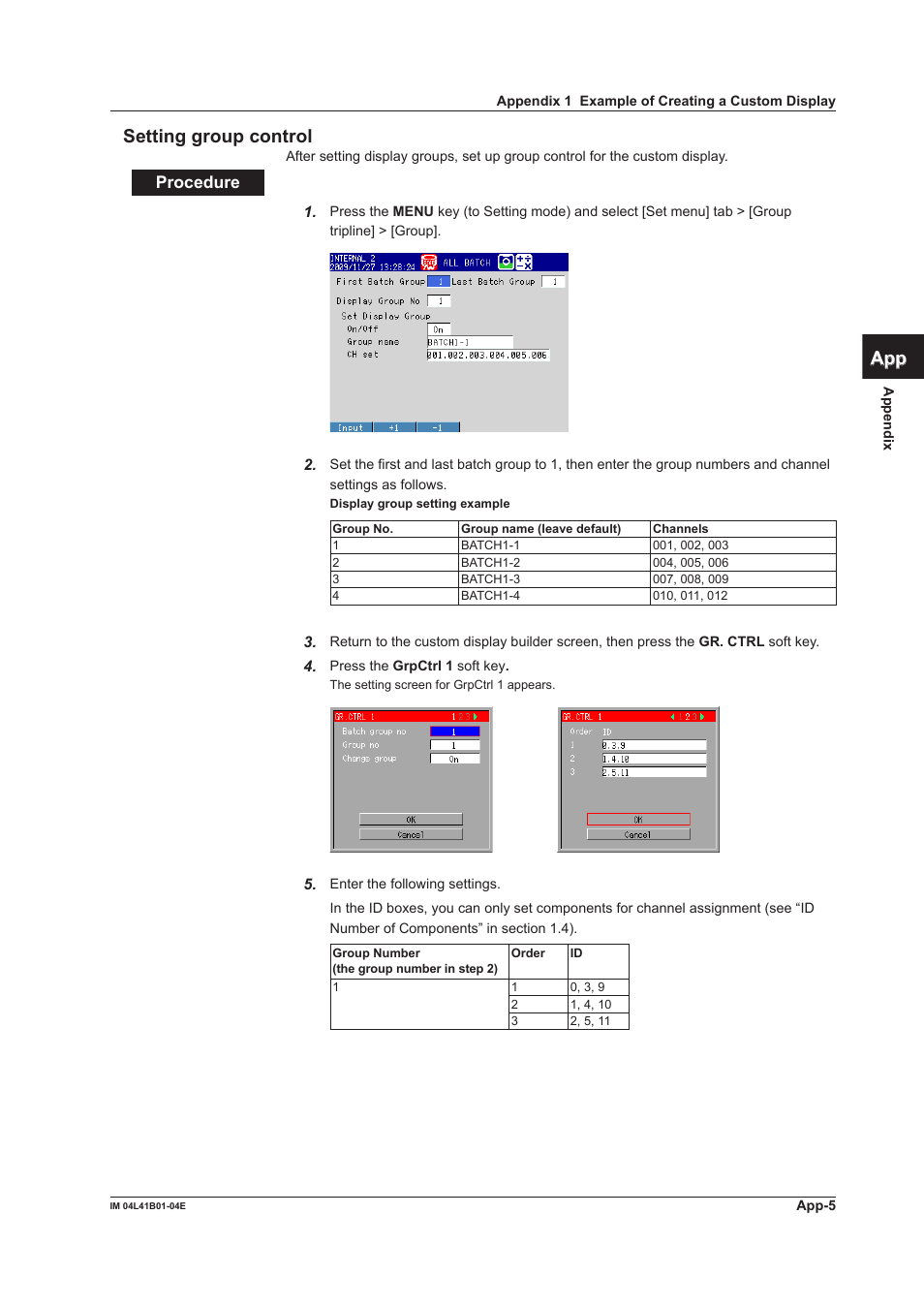 App index setting group control | Yokogawa Removable Chassis DX1000N User Manual | Page 102 / 112