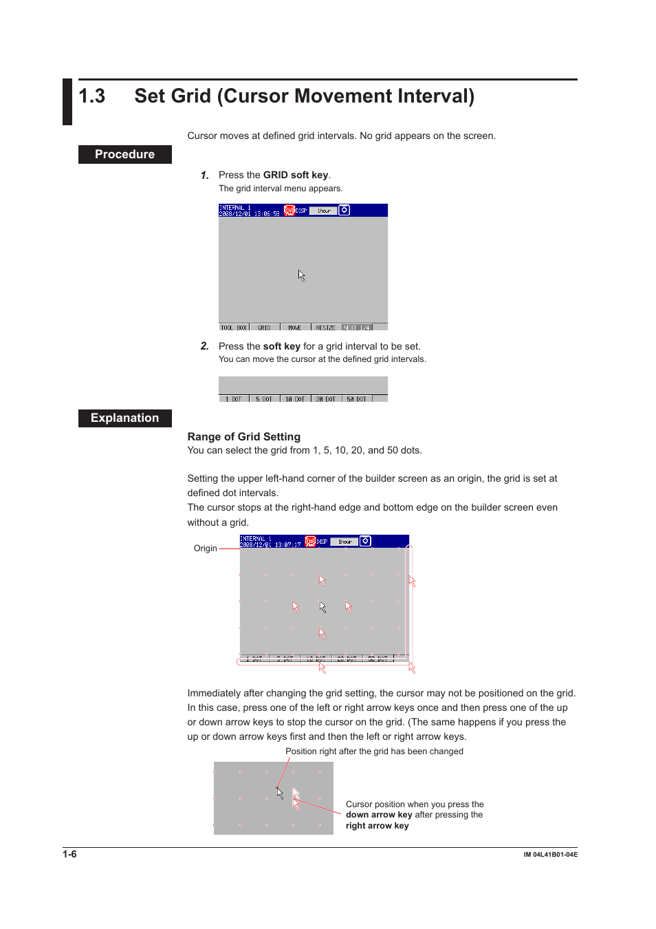 3 set grid (cursor movement interval), Set grid (cursor movement interval) -6 | Yokogawa Removable Chassis DX1000N User Manual | Page 12 / 112