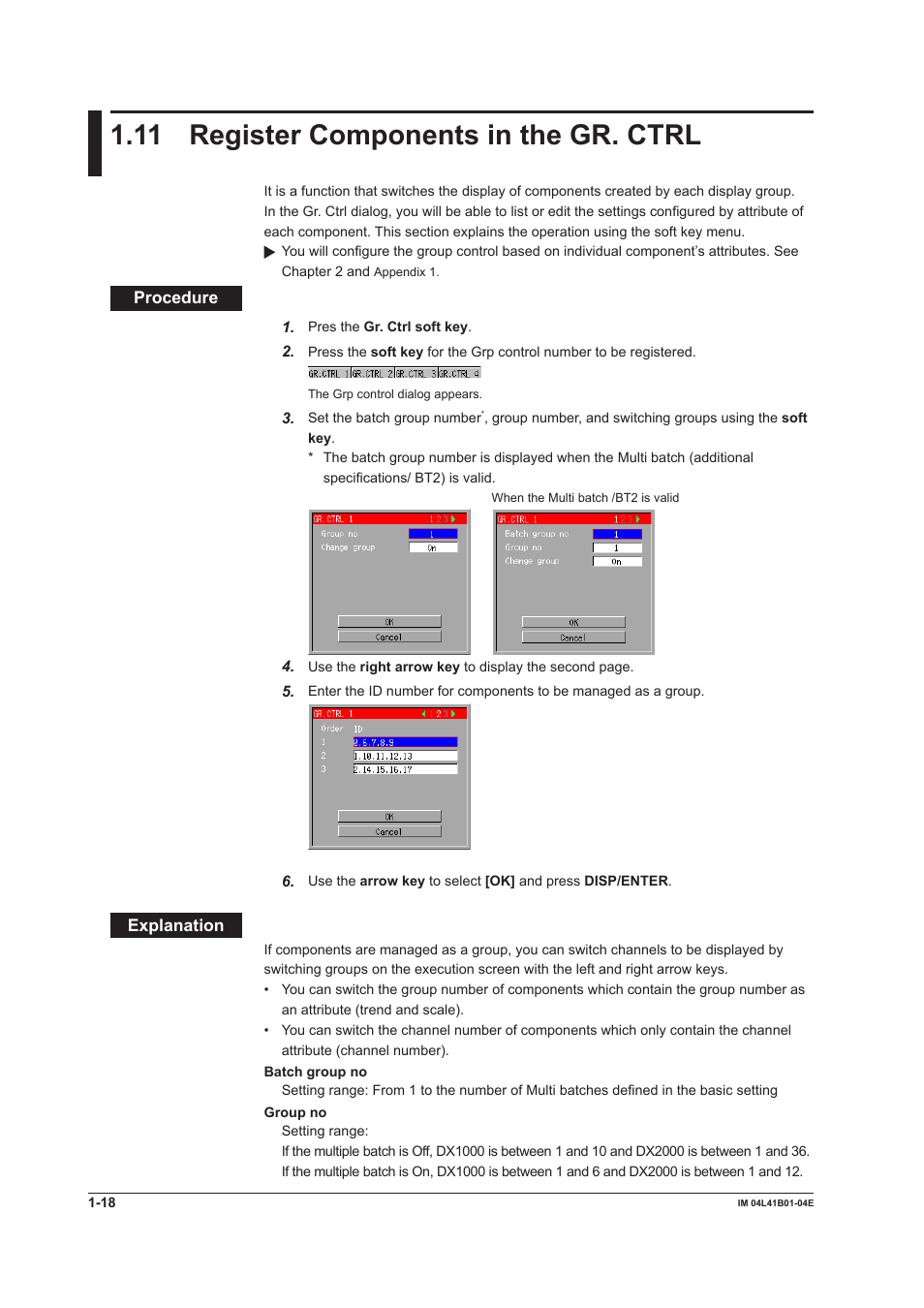 11 register components in the gr. ctrl, Register components in the gr. ctrl -18 | Yokogawa Removable Chassis DX1000N User Manual | Page 24 / 112