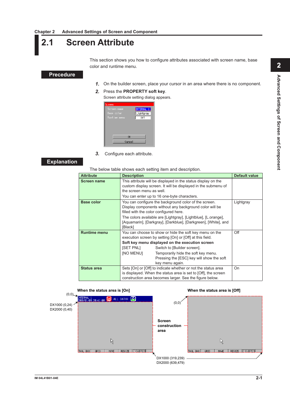 1 screen attribute, Screen attribute -1, App index | Precedure, Explanation | Yokogawa Removable Chassis DX1000N User Manual | Page 31 / 112