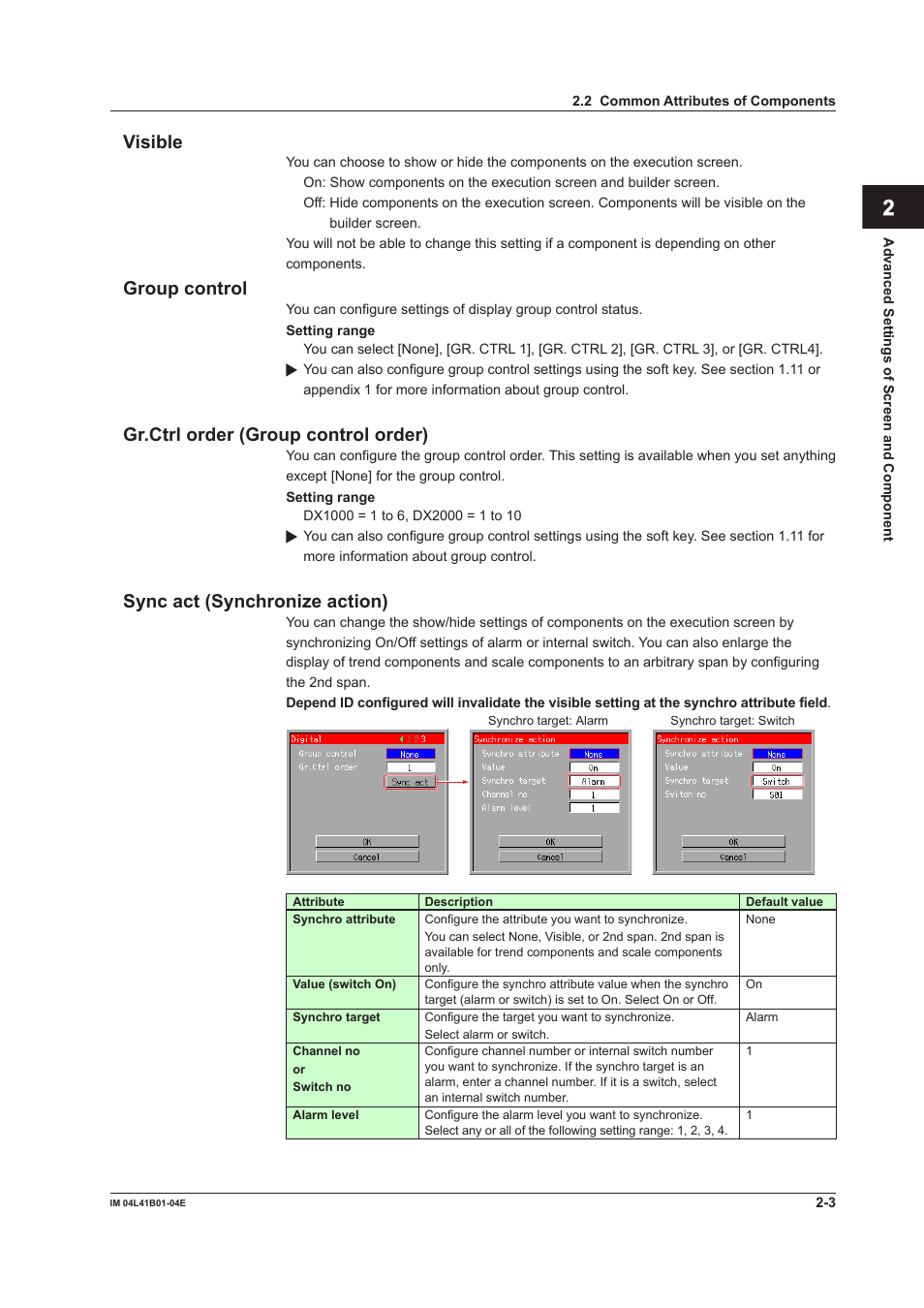 App index visible, Group control, Gr.ctrl order (group control order) | Sync act (synchronize action) | Yokogawa Removable Chassis DX1000N User Manual | Page 33 / 112