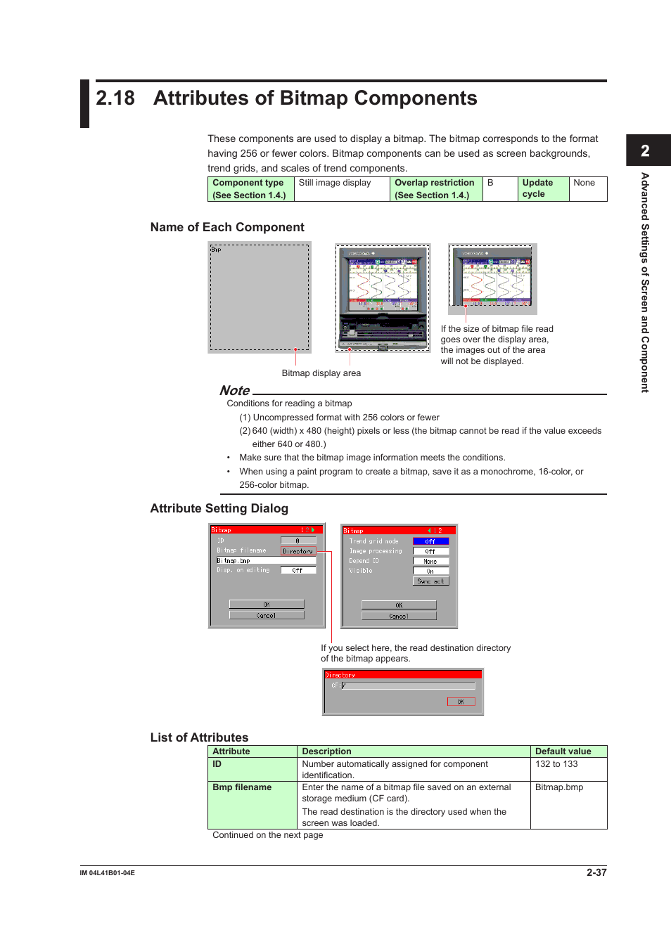 18 attributes of bitmap components, Attributes of bitmap components -37, App index | Yokogawa Removable Chassis DX1000N User Manual | Page 67 / 112