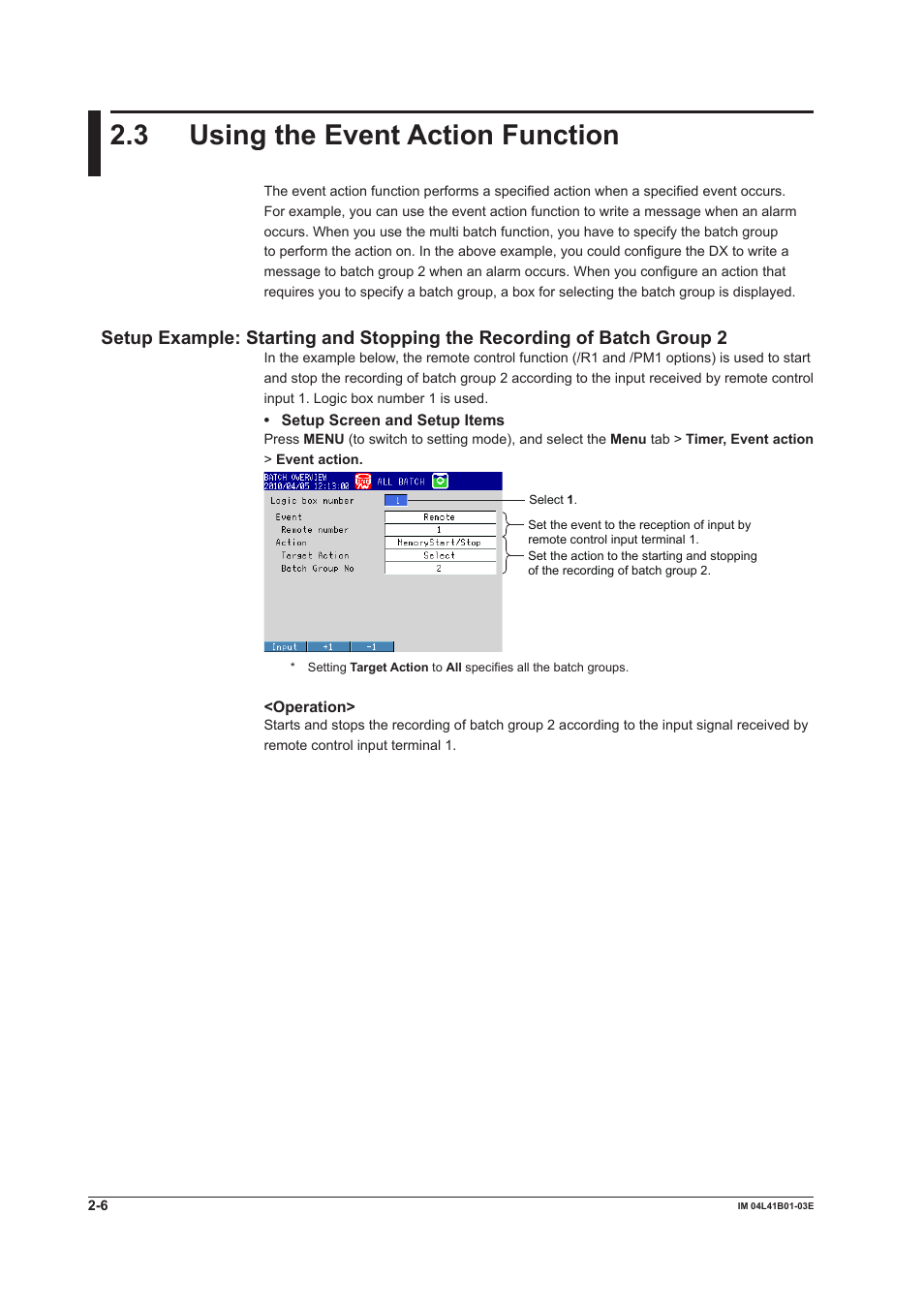 3 using the event action function, 3 using the event action function -6 | Yokogawa Removable Chassis DX1000N User Manual | Page 21 / 41