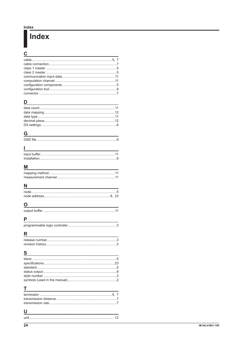 Index | Yokogawa Removable Chassis DX1000N User Manual | Page 25 / 25