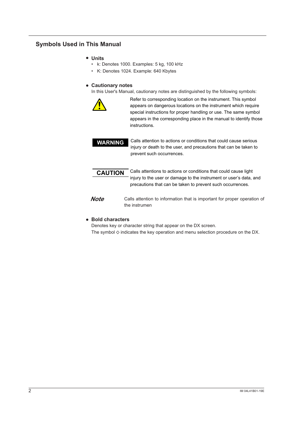 Symbols used in this manual, Caution | Yokogawa Removable Chassis DX1000N User Manual | Page 3 / 25