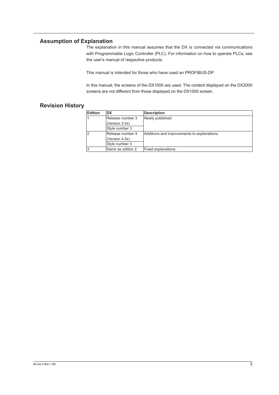 Assumption of explanation, Revision history | Yokogawa Removable Chassis DX1000N User Manual | Page 4 / 25