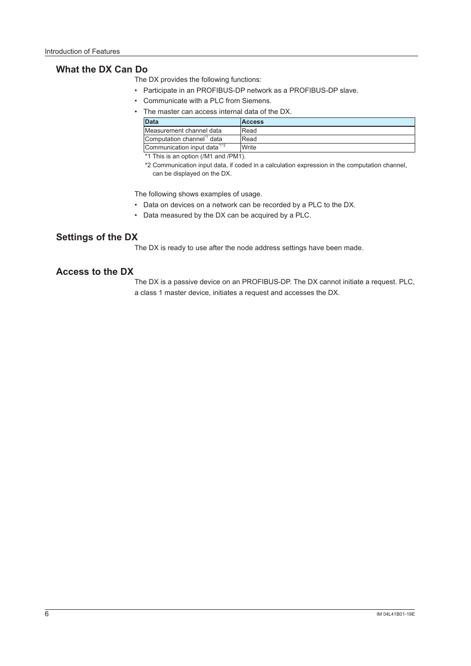 What the dx can do, Settings of the dx, Access to the dx | Yokogawa Removable Chassis DX1000N User Manual | Page 7 / 25