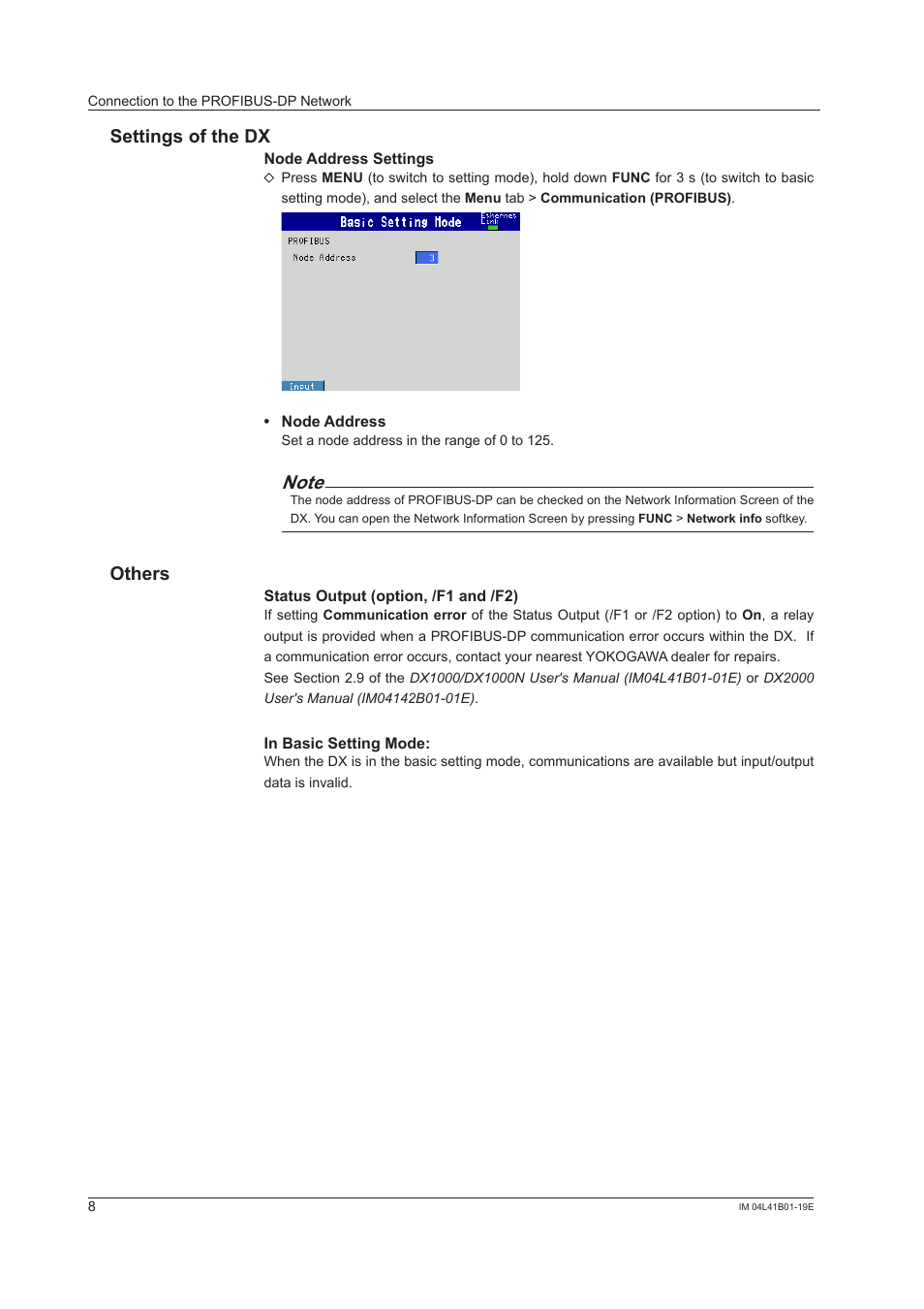 Settings of the dx, Others, Settings of the dx others | Yokogawa Removable Chassis DX1000N User Manual | Page 9 / 25