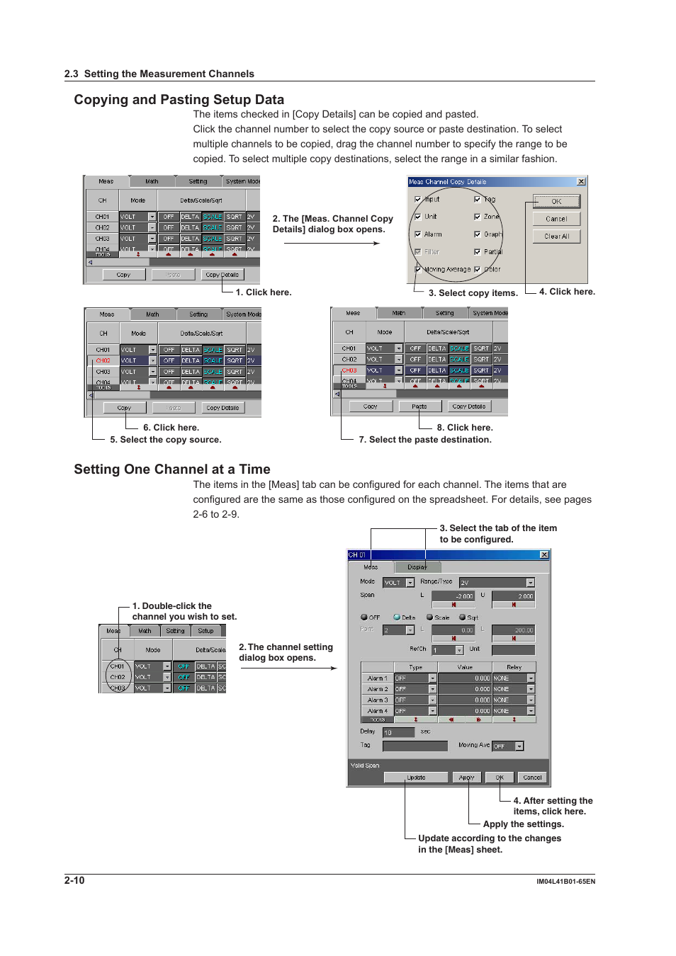 Copying and pasting setup data, Setting one channel at a time | Yokogawa Data Acquisition with PID Control CX2000 User Manual | Page 22 / 55