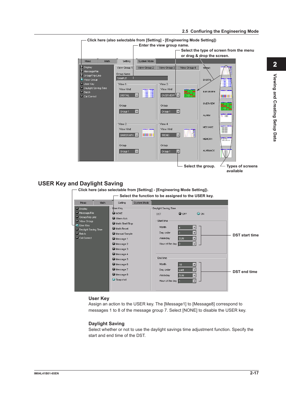 User key and daylight saving, User key and daylight saving -17, Index | Yokogawa Data Acquisition with PID Control CX2000 User Manual | Page 29 / 55