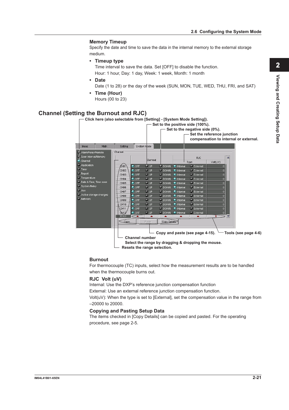 Channel (setting the burnout and rjc), Channel (setting the burnout and rjc) -21, Index | Yokogawa Data Acquisition with PID Control CX2000 User Manual | Page 33 / 55