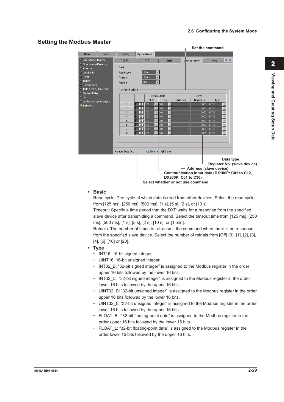 Setting the modbus master, Setting the modbus master -29, Index | Yokogawa Data Acquisition with PID Control CX2000 User Manual | Page 41 / 55