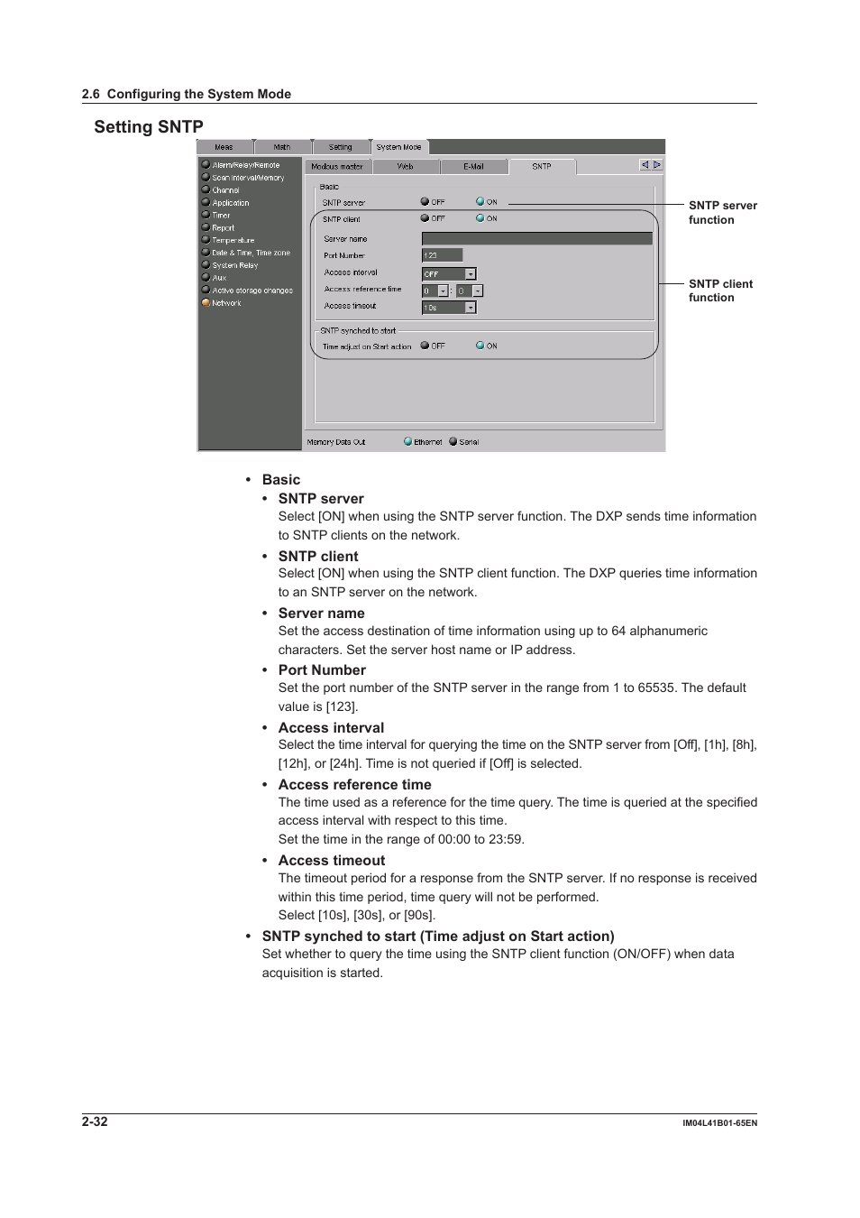 Setting sntp, Setting sntp -32 | Yokogawa Data Acquisition with PID Control CX2000 User Manual | Page 44 / 55