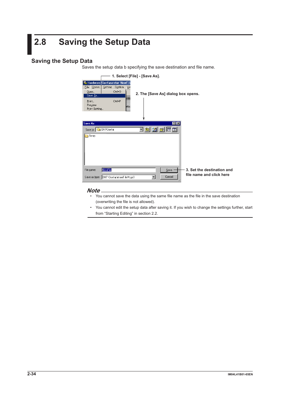 8 saving the setup data, 8 saving the setup data -34, Saving the setup data | Yokogawa Data Acquisition with PID Control CX2000 User Manual | Page 46 / 55