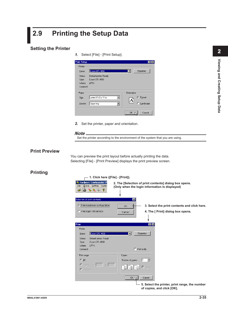 9 printing the setup data, 9 printing the setup data -35 | Yokogawa Data Acquisition with PID Control CX2000 User Manual | Page 47 / 55