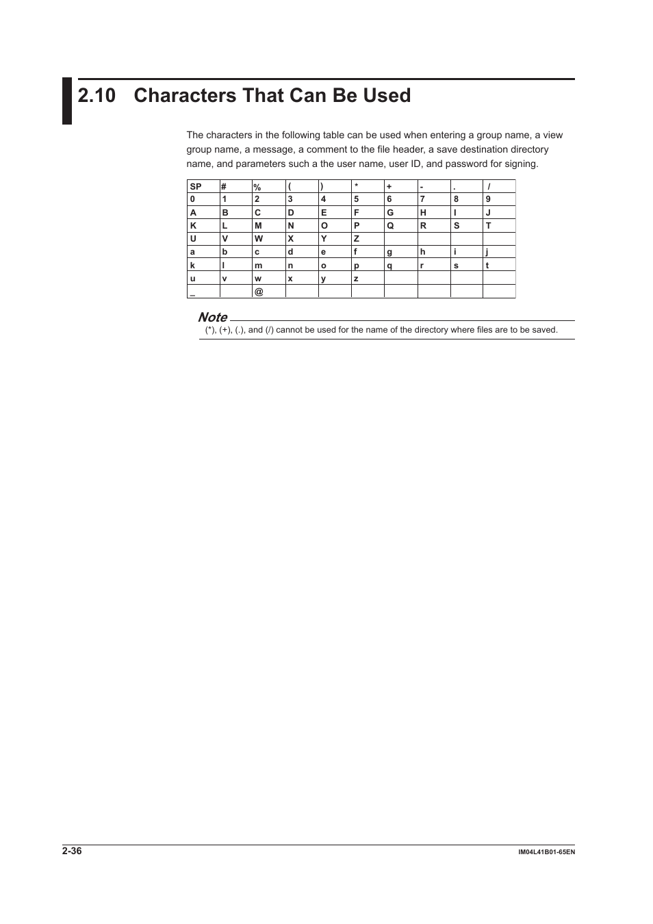 10 characters that can be used, 10 characters that can be used -36 | Yokogawa Data Acquisition with PID Control CX2000 User Manual | Page 48 / 55