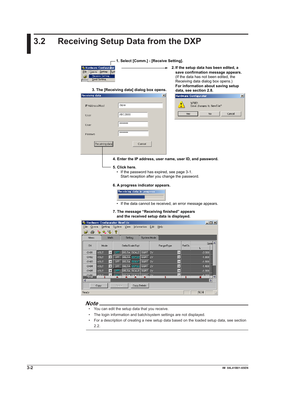 2 receiving setup data from the dxp, 2 receiving setup data from the dxp -2 | Yokogawa Data Acquisition with PID Control CX2000 User Manual | Page 50 / 55