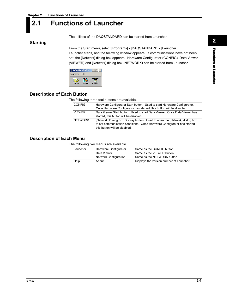 1 functions of launcher | Yokogawa Data Acquisition with PID Control CX2000 User Manual | Page 14 / 286