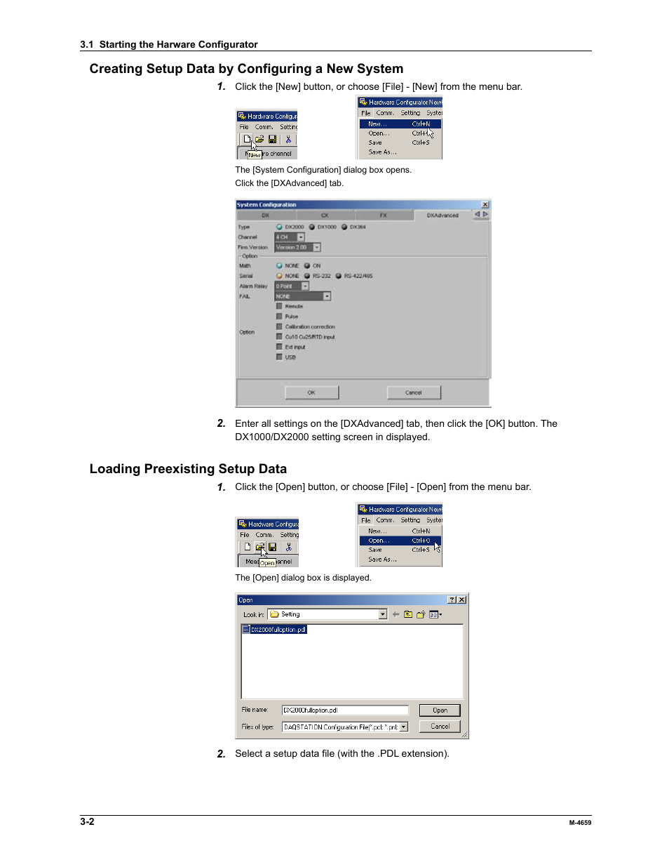 Creating setup data by configuring a new system, Loading preexisting setup data | Yokogawa Data Acquisition with PID Control CX2000 User Manual | Page 18 / 286