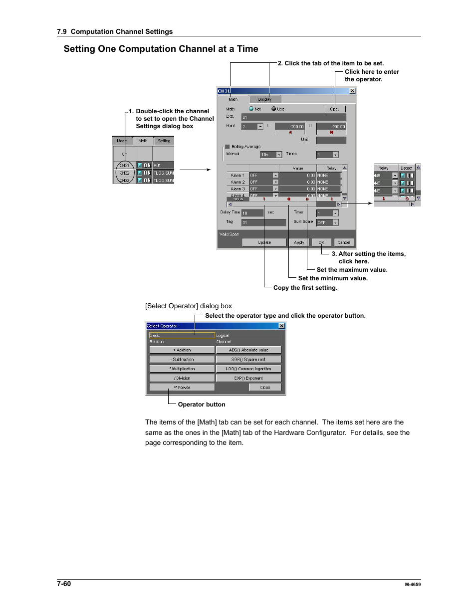 Setting one computation channel at a time | Yokogawa Data Acquisition with PID Control CX2000 User Manual | Page 234 / 286