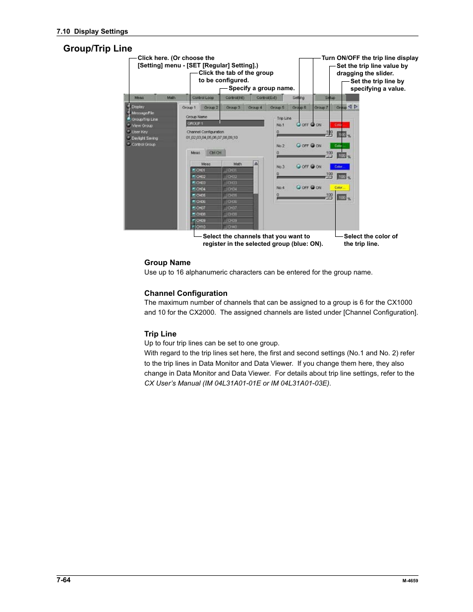 Group/trip line | Yokogawa Data Acquisition with PID Control CX2000 User Manual | Page 238 / 286