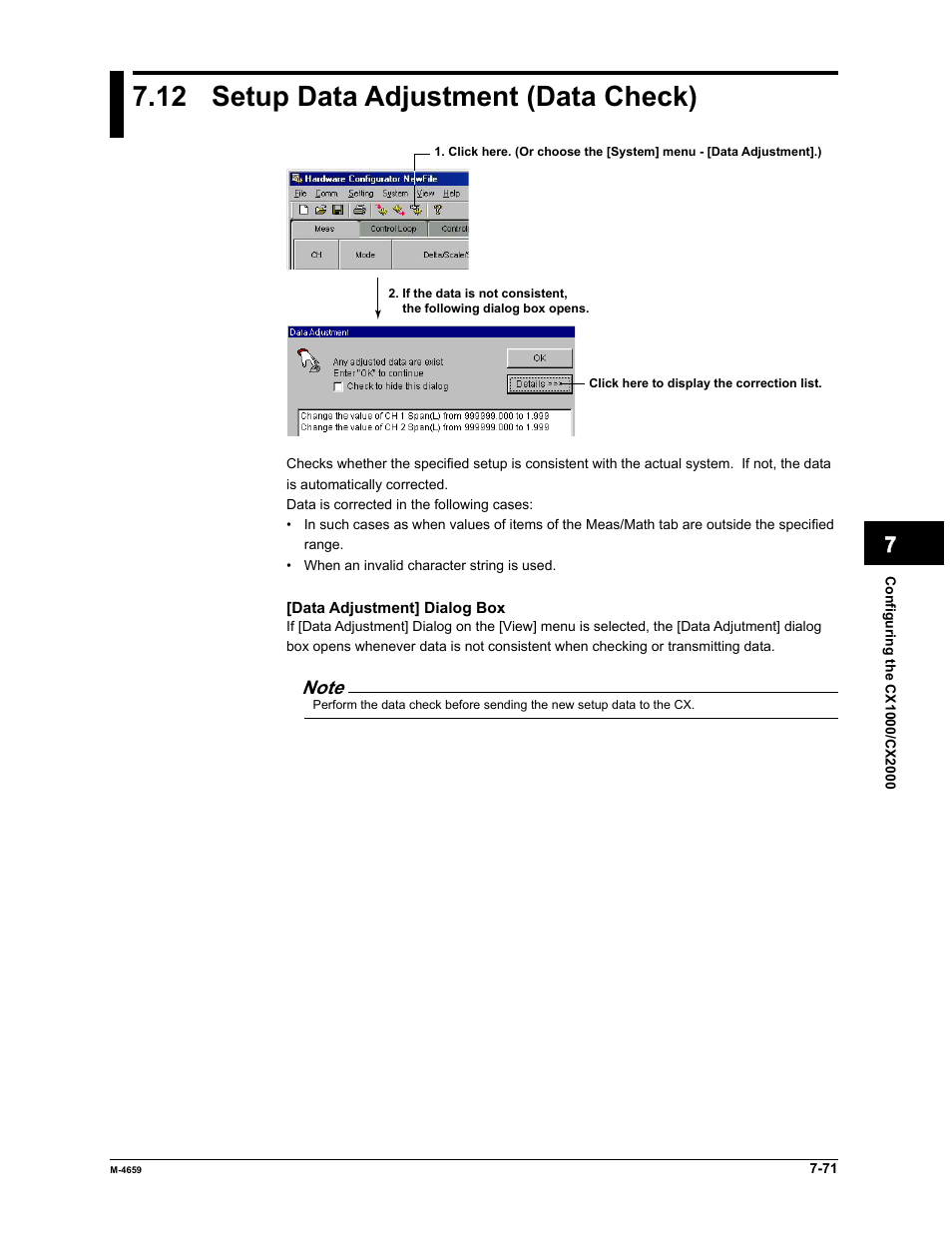 12 setup data adjustment (data check) | Yokogawa Data Acquisition with PID Control CX2000 User Manual | Page 245 / 286