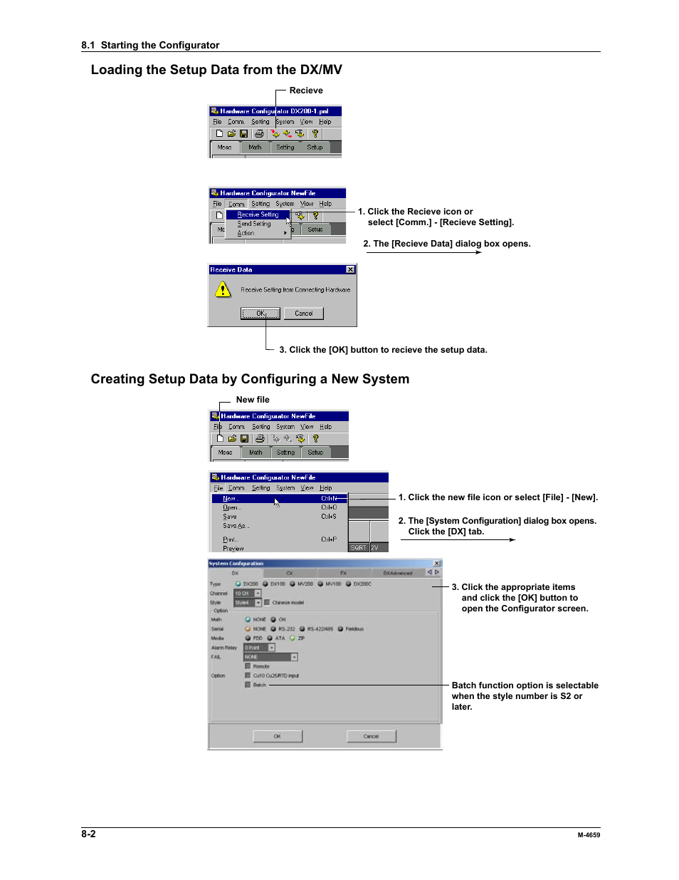 Loading the setup data from the dx/mv, Creating setup data by configuring a new system | Yokogawa Data Acquisition with PID Control CX2000 User Manual | Page 252 / 286