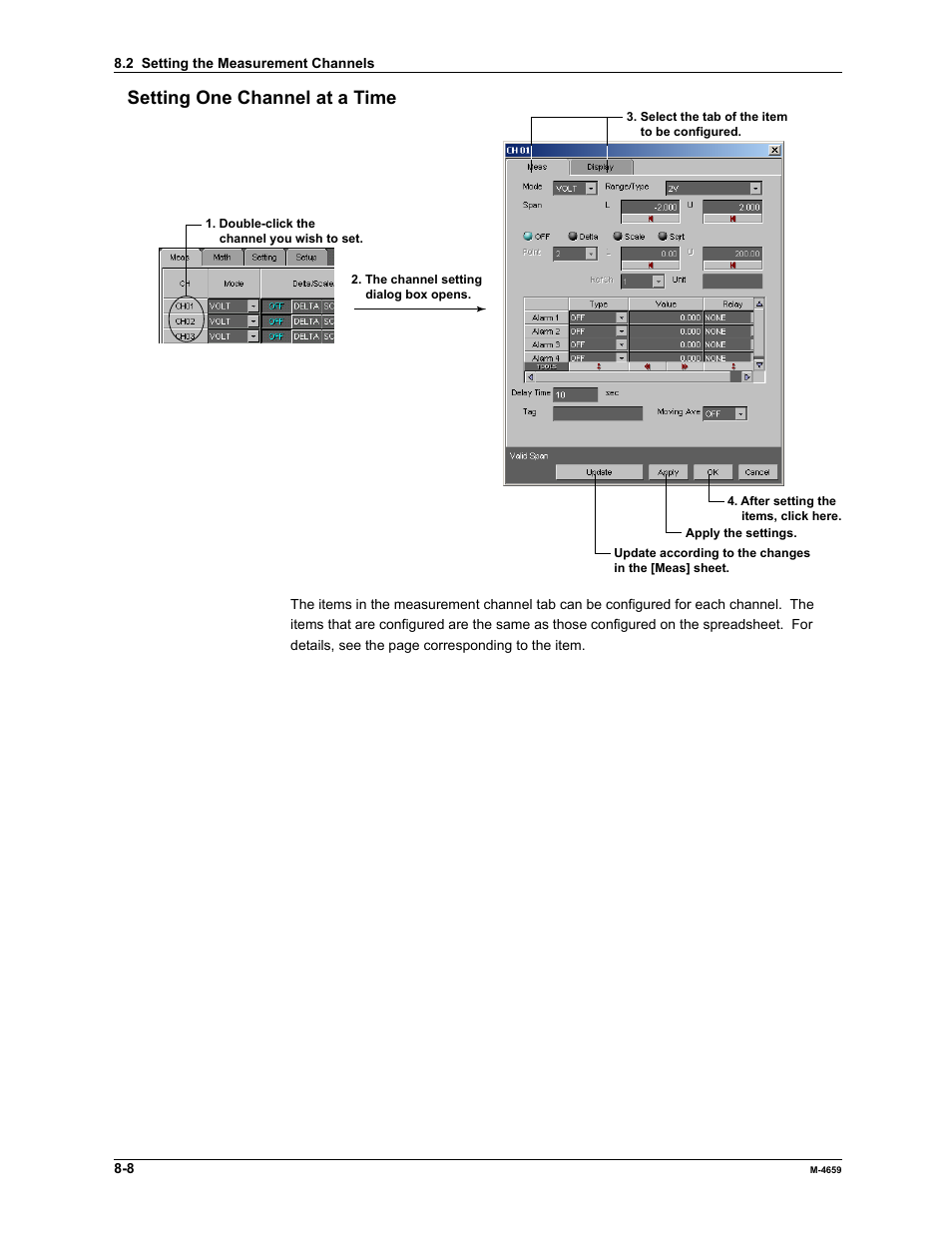 Setting one channel at a time | Yokogawa Data Acquisition with PID Control CX2000 User Manual | Page 258 / 286