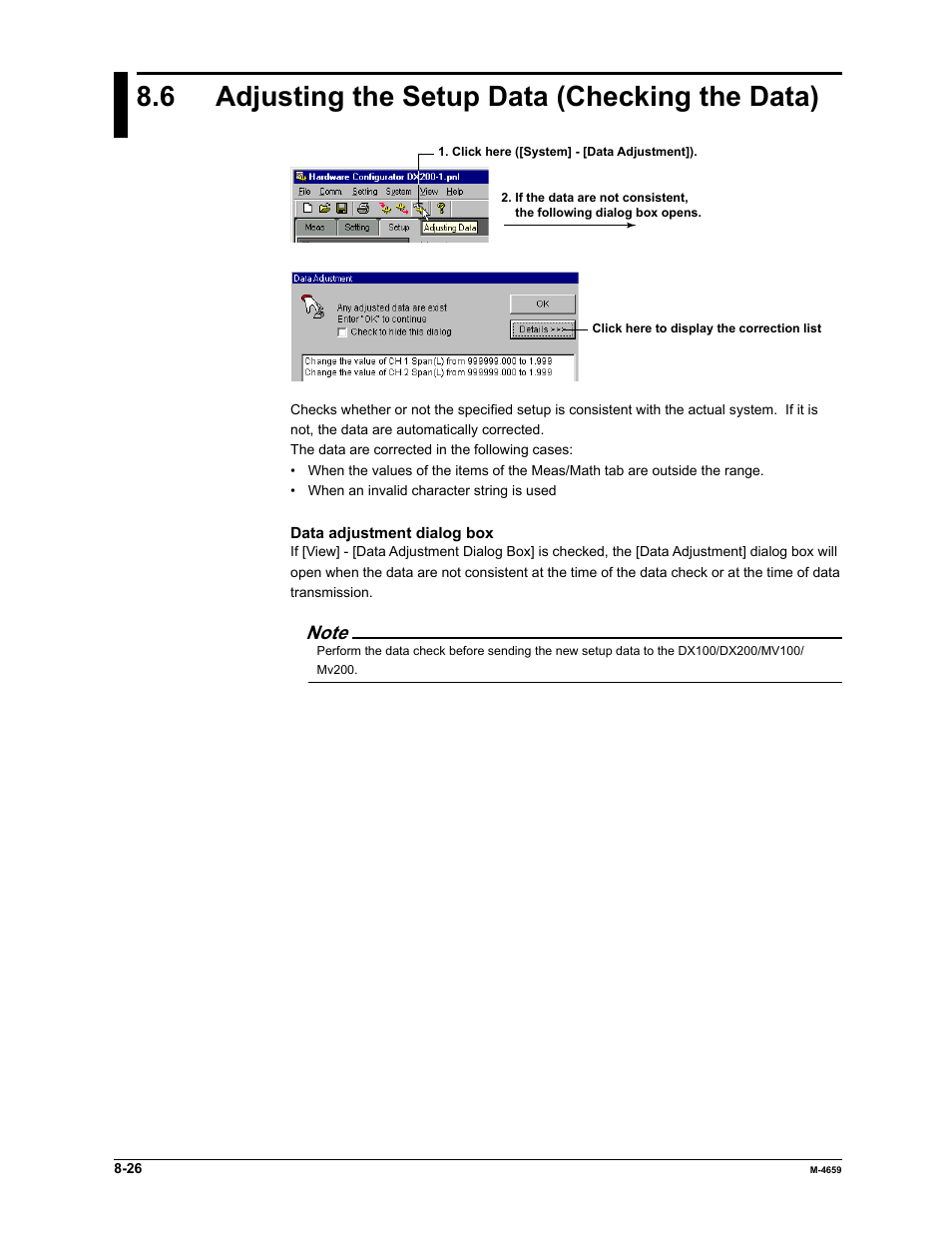 6 adjusting the setup data (checking the data) | Yokogawa Data Acquisition with PID Control CX2000 User Manual | Page 276 / 286