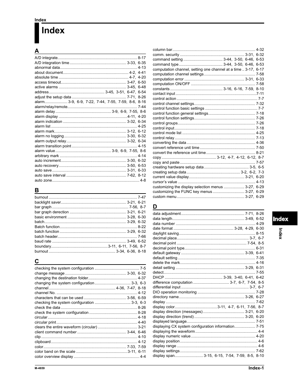 Index | Yokogawa Data Acquisition with PID Control CX2000 User Manual | Page 283 / 286