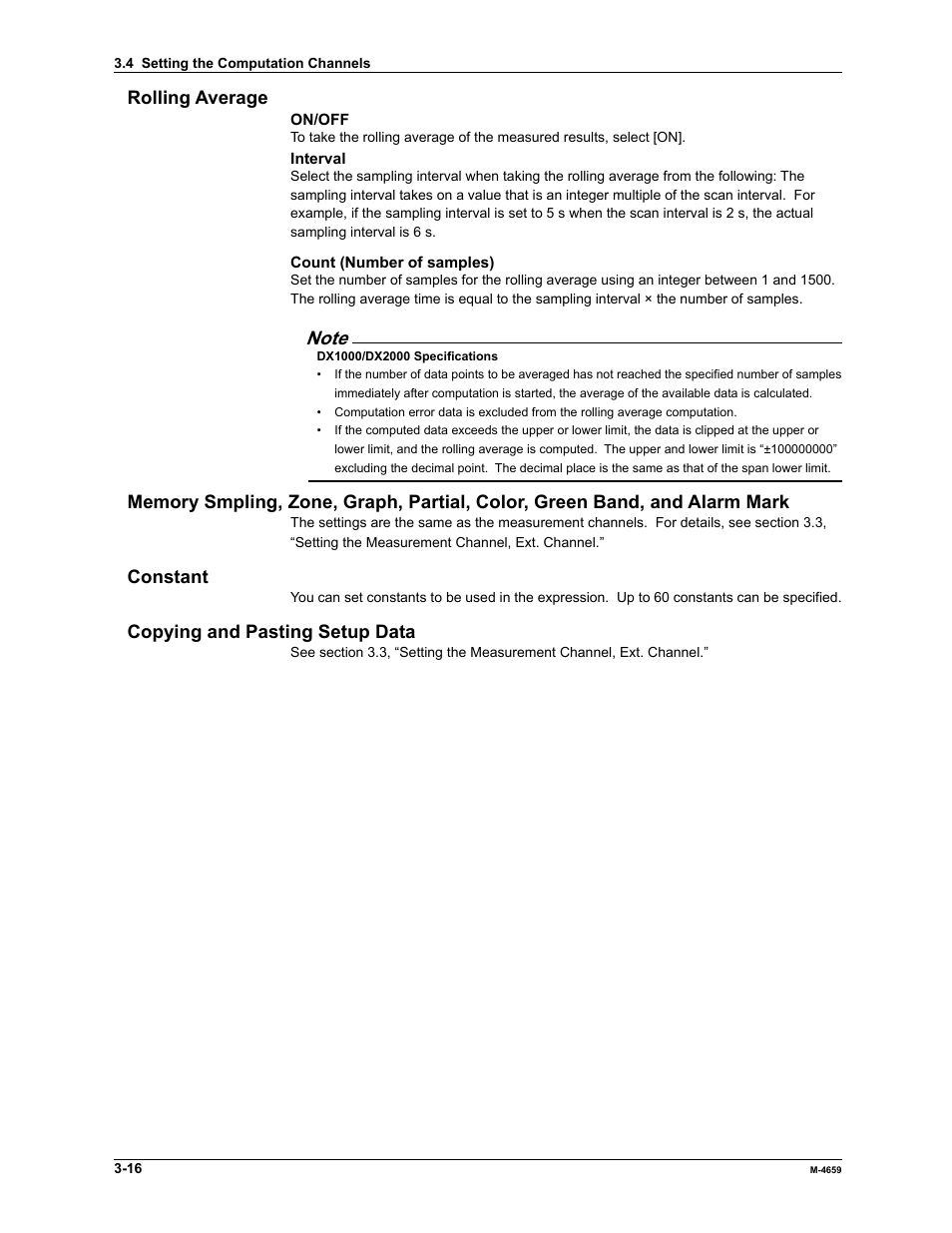 Rolling average, Constant, Copying and pasting setup data | Yokogawa Data Acquisition with PID Control CX2000 User Manual | Page 32 / 286