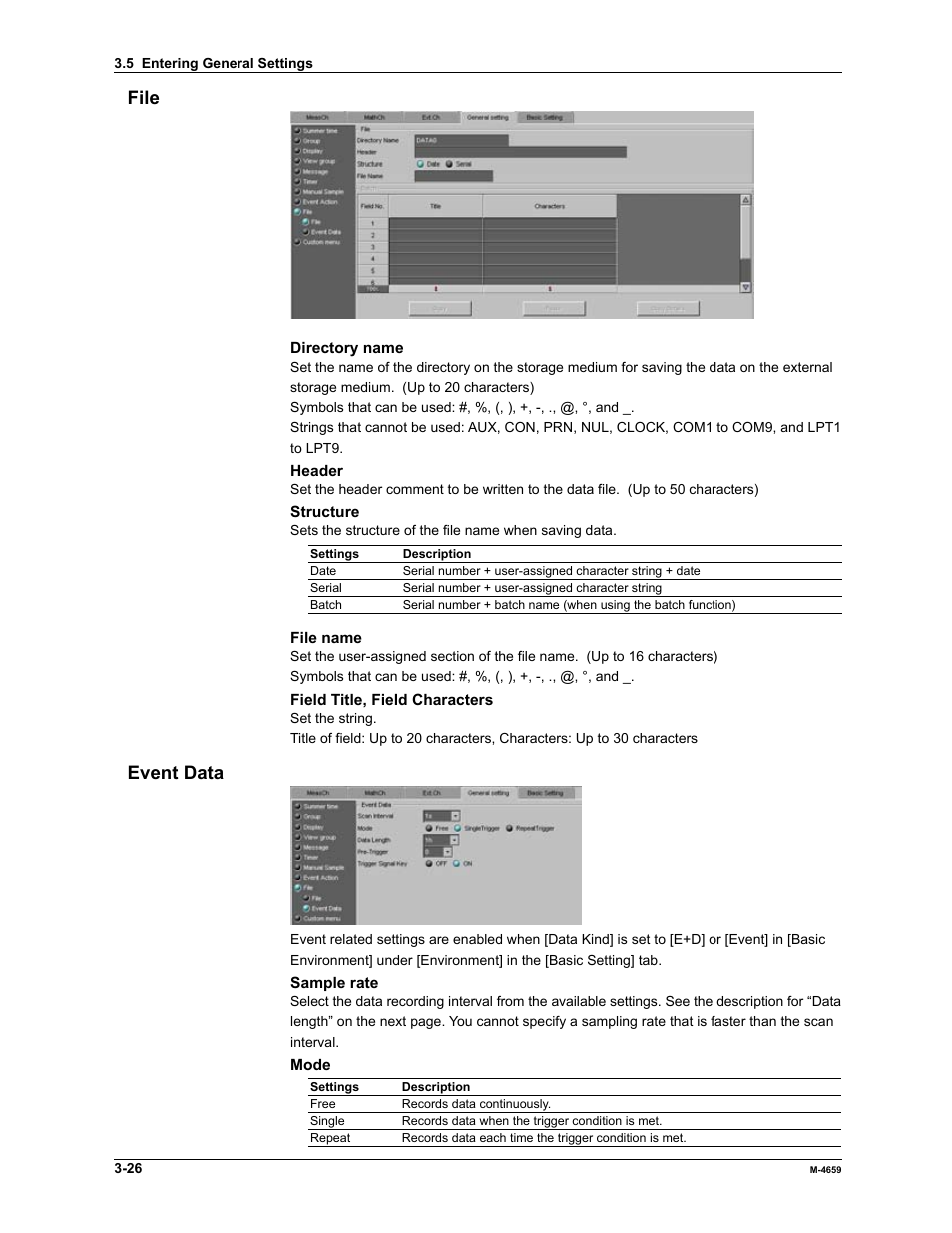 File, Event data | Yokogawa Data Acquisition with PID Control CX2000 User Manual | Page 42 / 286