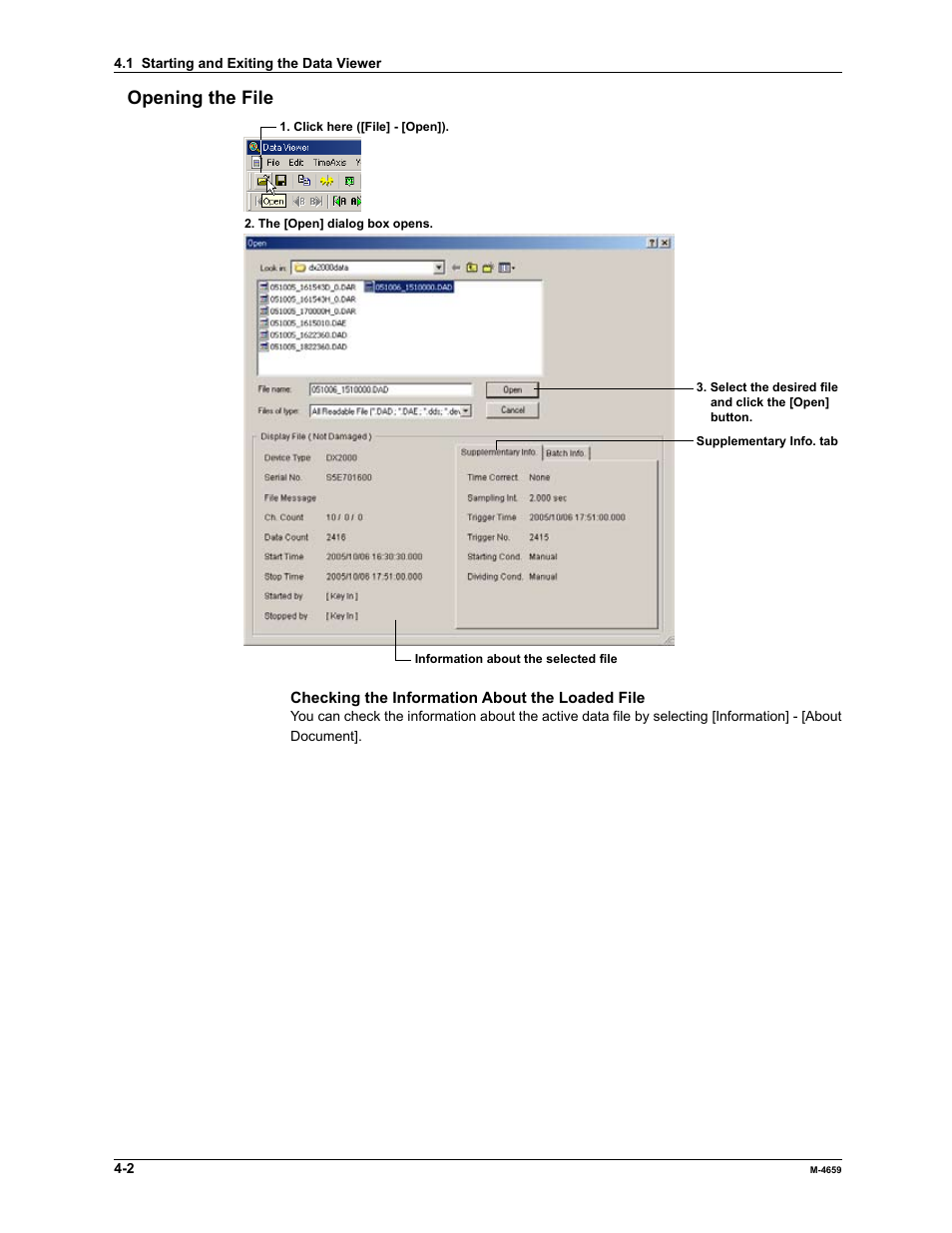 Opening the file | Yokogawa Data Acquisition with PID Control CX2000 User Manual | Page 74 / 286