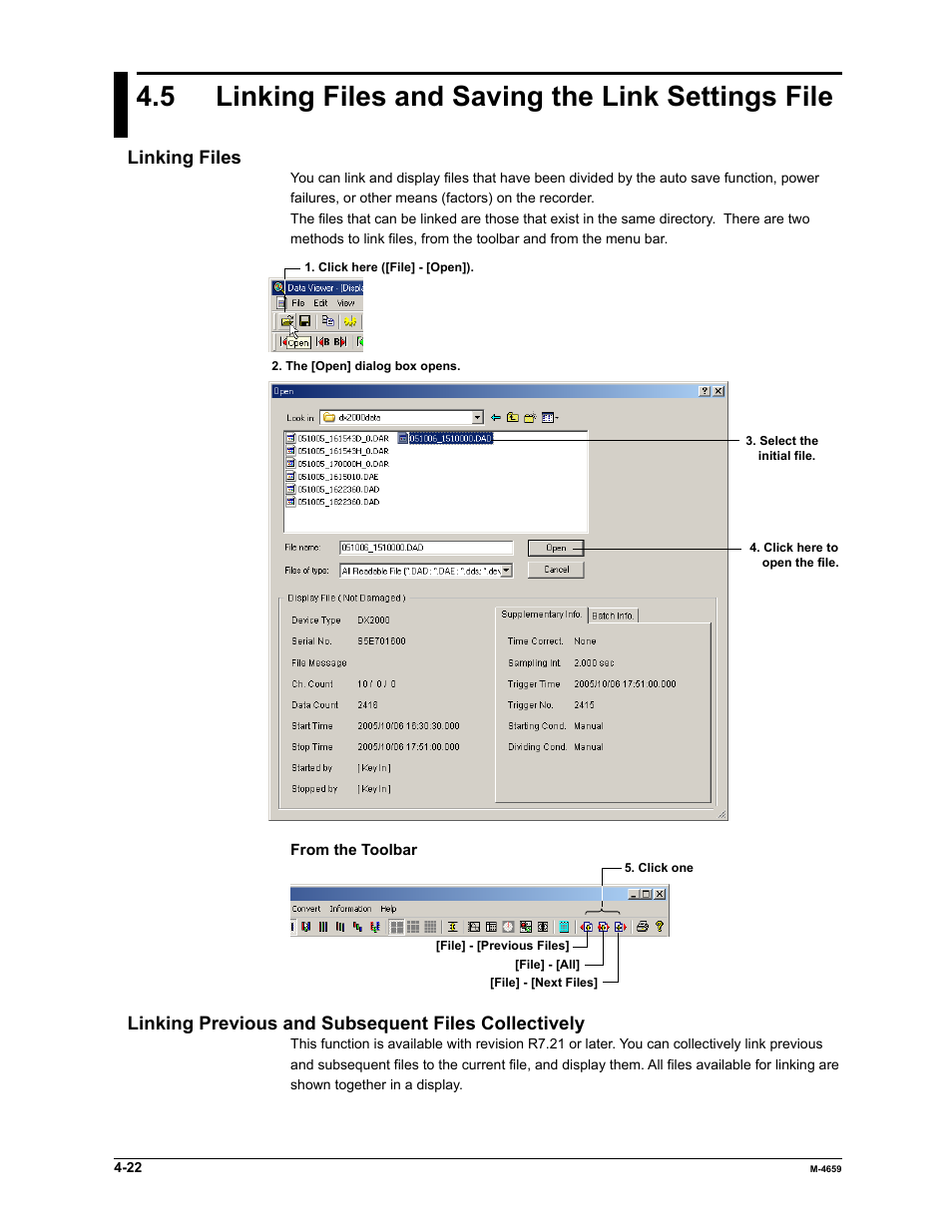 5 linking files and saving the link settings file | Yokogawa Data Acquisition with PID Control CX2000 User Manual | Page 94 / 286