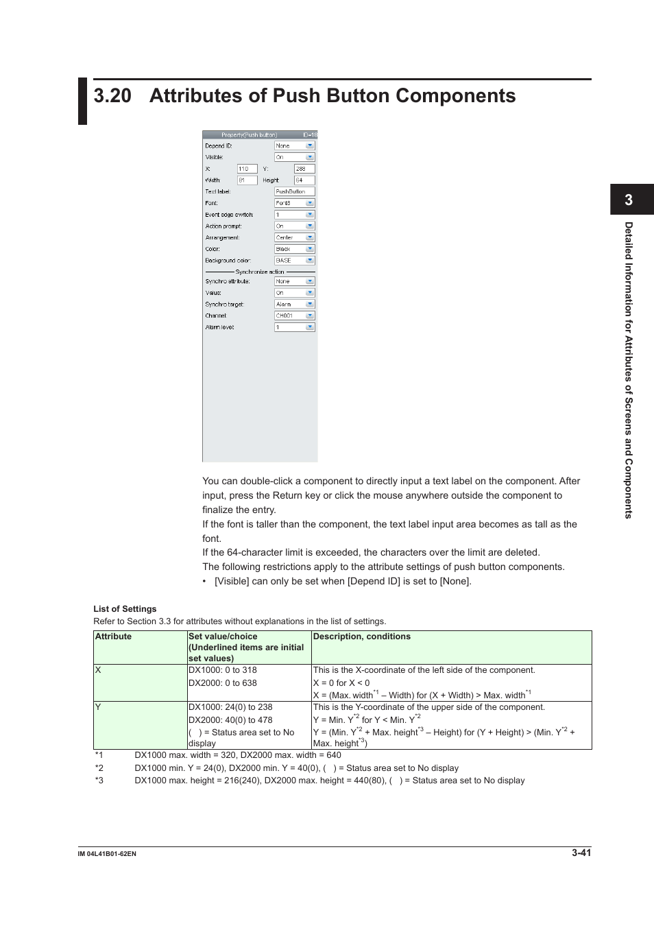 20 attributes of push button components, 20 attributes of push button components -41, Index | Yokogawa Button Operated DX2000 User Manual | Page 102 / 145