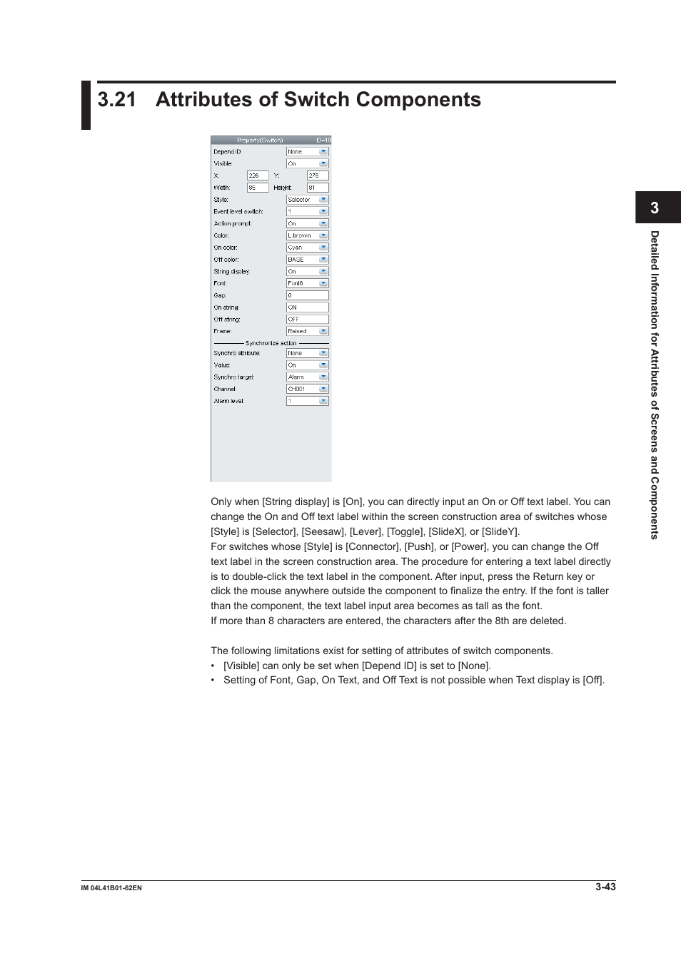 21 attributes of switch components, 21 attributes of switch components -43 | Yokogawa Button Operated DX2000 User Manual | Page 104 / 145