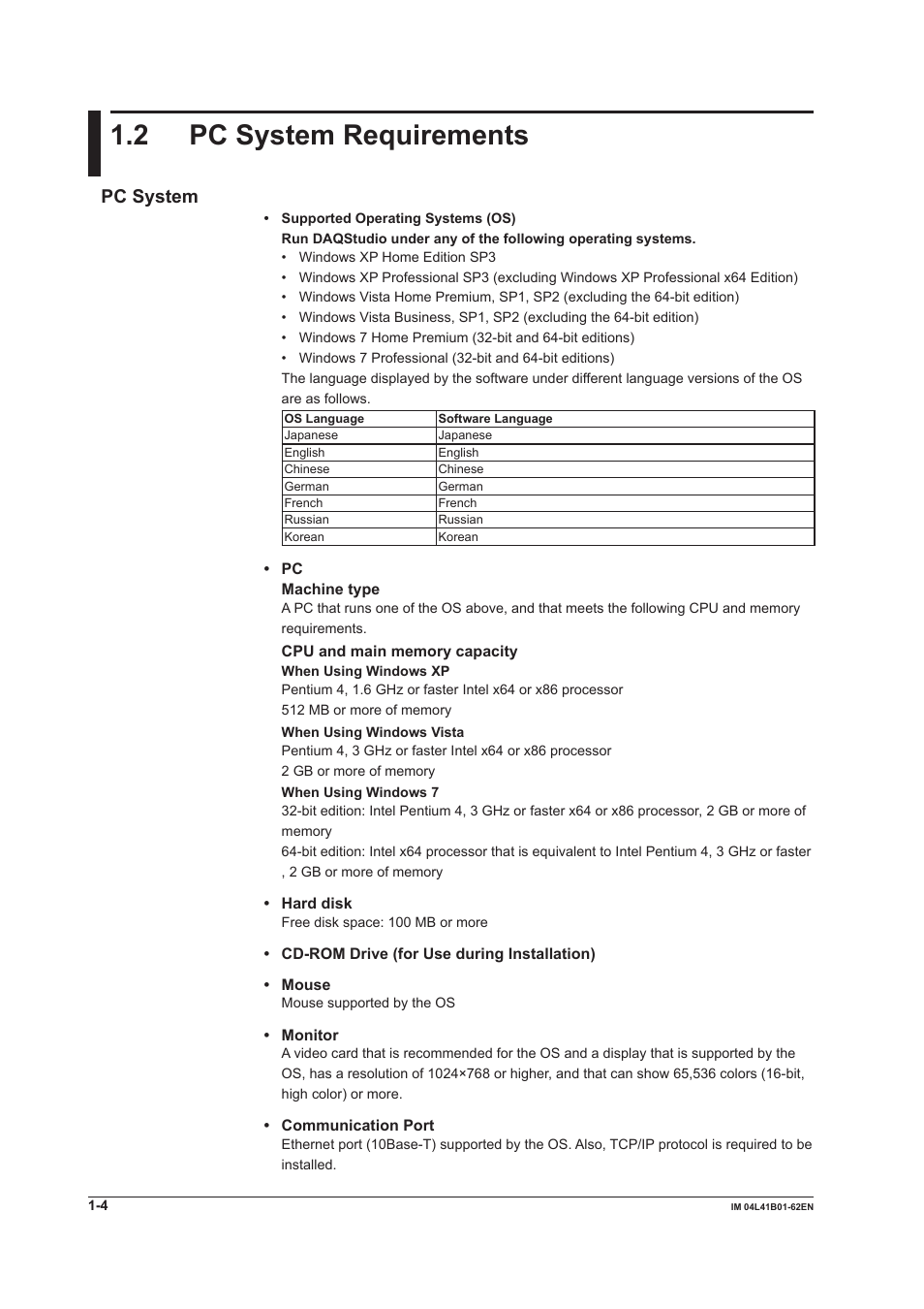 2 pc system requirements, Pc system, 2 pc system requirements -4 | Pc system -4 | Yokogawa Button Operated DX2000 User Manual | Page 13 / 145