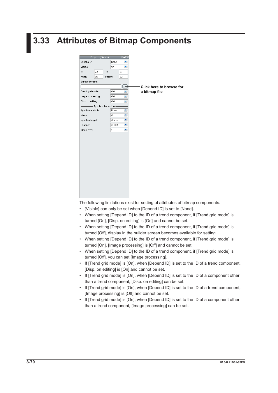 33 attributes of bitmap components, 33 attributes of bitmap components -70 | Yokogawa Button Operated DX2000 User Manual | Page 131 / 145