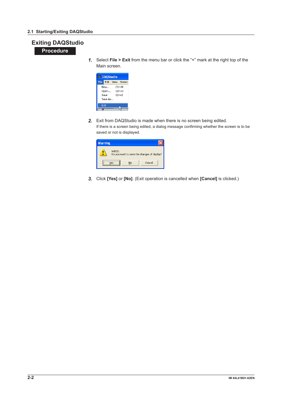 Exiting daqstudio, Exiting daqstudio -2 | Yokogawa Button Operated DX2000 User Manual | Page 15 / 145