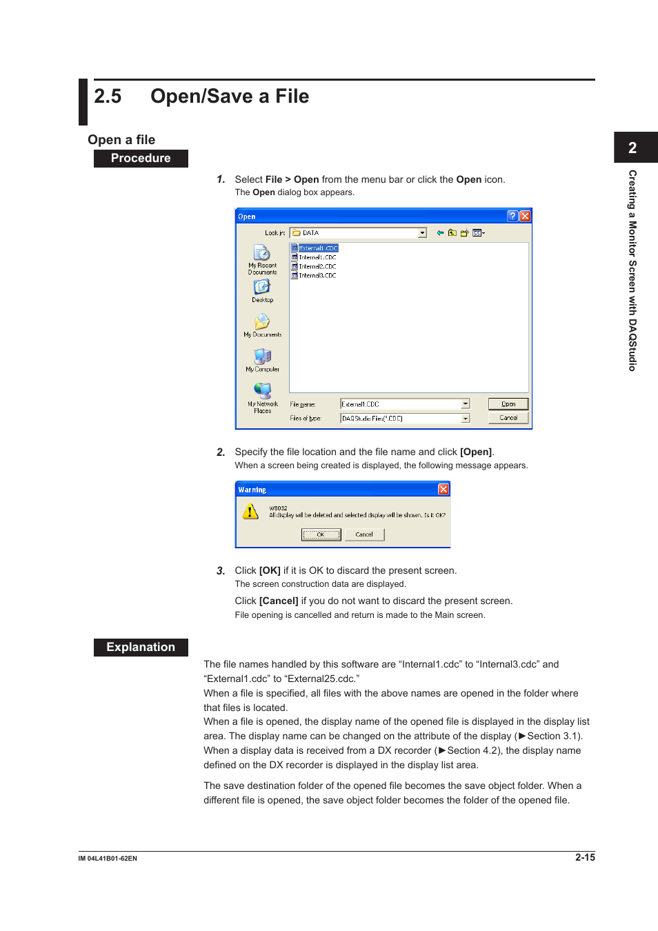 5 open/save a file, Open a file, 5 open/save a file -15 | Open a file -15, Index | Yokogawa Button Operated DX2000 User Manual | Page 28 / 145