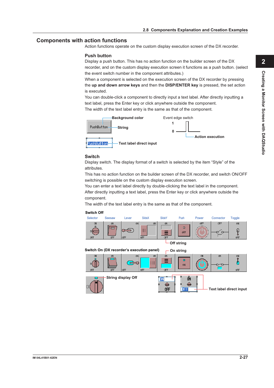 Components with action functions, Components with action functions -27, Index | Yokogawa Button Operated DX2000 User Manual | Page 40 / 145