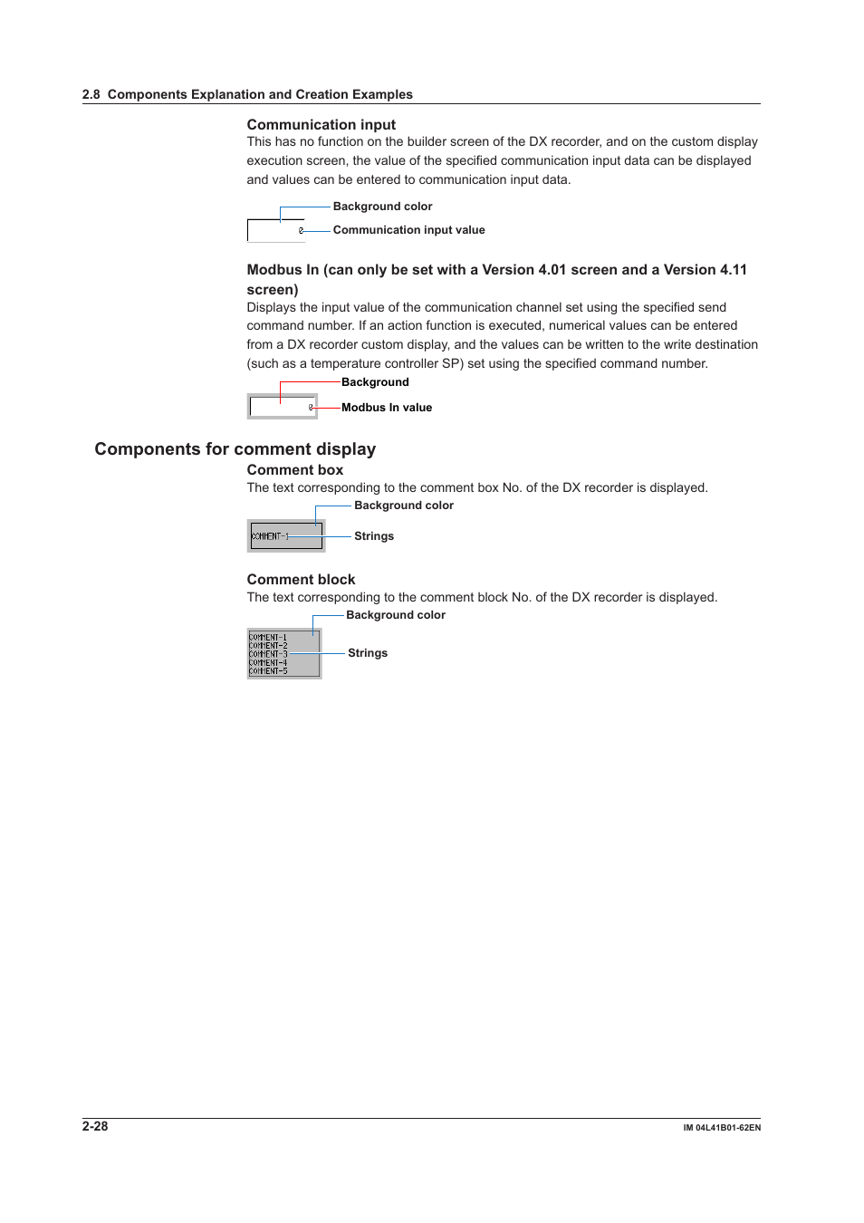 Components for comment display, Components for comment display -28 | Yokogawa Button Operated DX2000 User Manual | Page 41 / 145