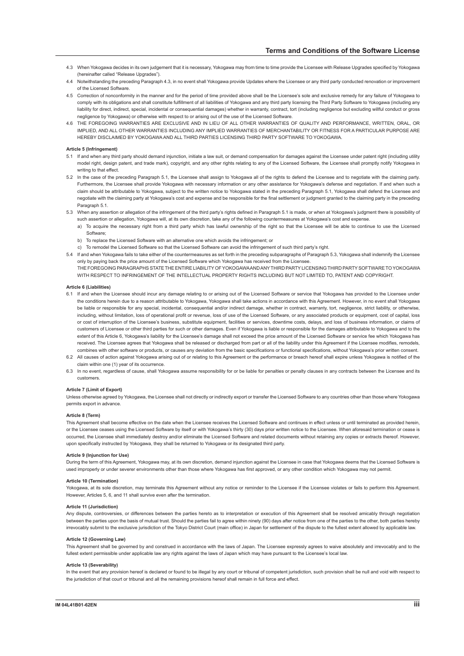 Terms and conditions of the software license | Yokogawa Button Operated DX2000 User Manual | Page 5 / 145