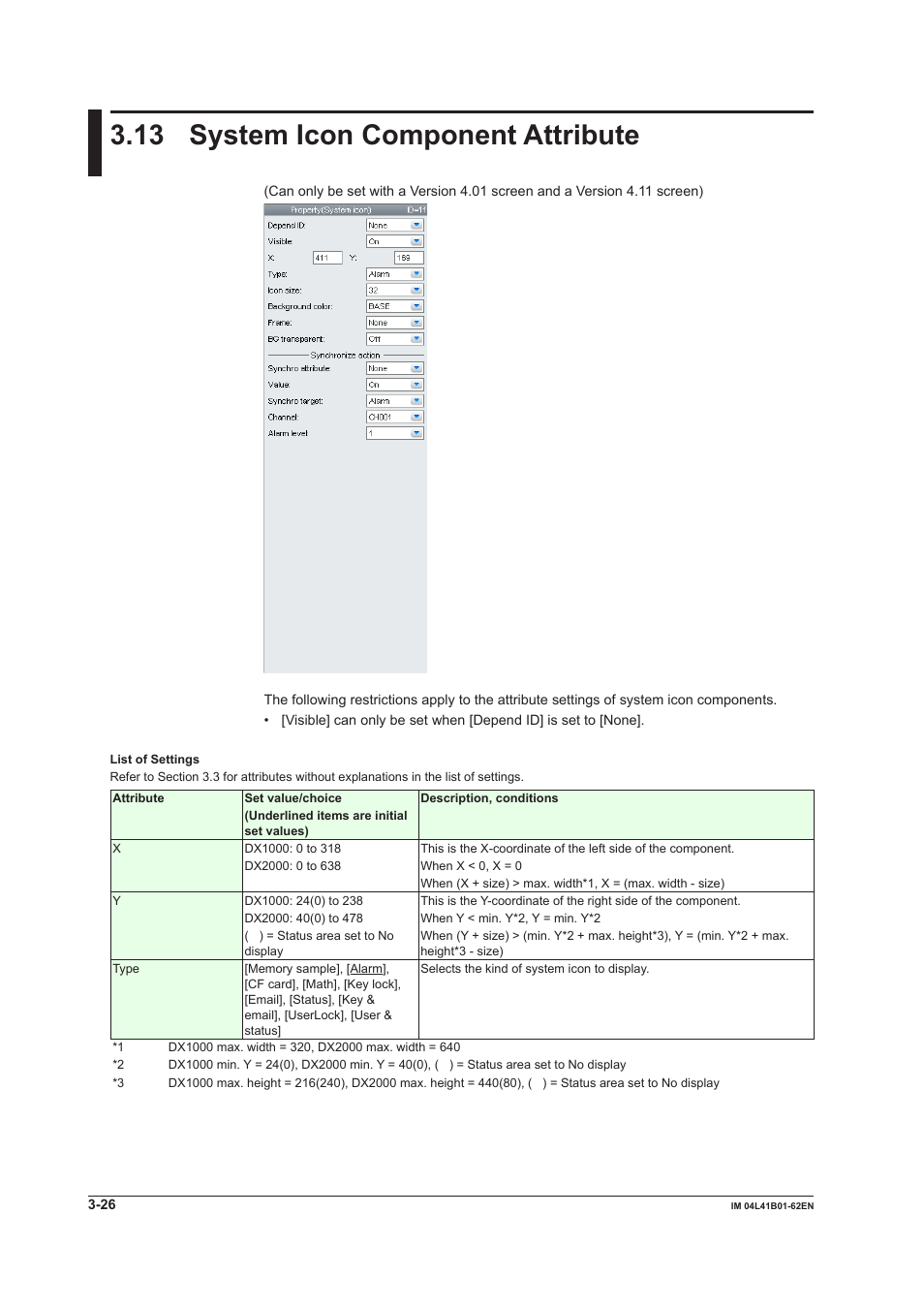 13 system icon component attribute, 13 system icon component attribute -26 | Yokogawa Button Operated DX2000 User Manual | Page 87 / 145