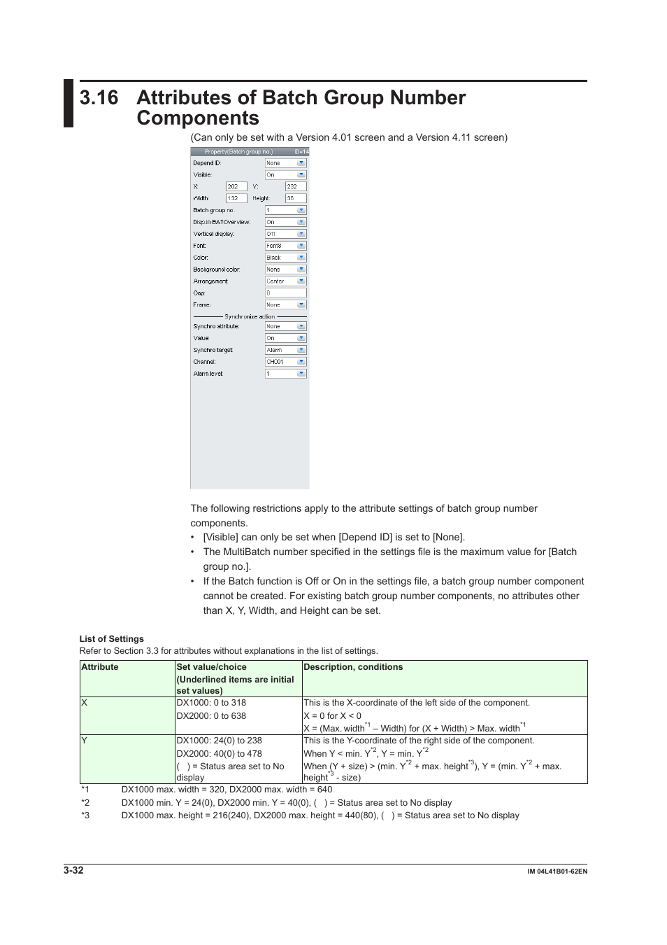 16 attributes of batch group number components, 16 attributes of batch group number components -32 | Yokogawa Button Operated DX2000 User Manual | Page 93 / 145